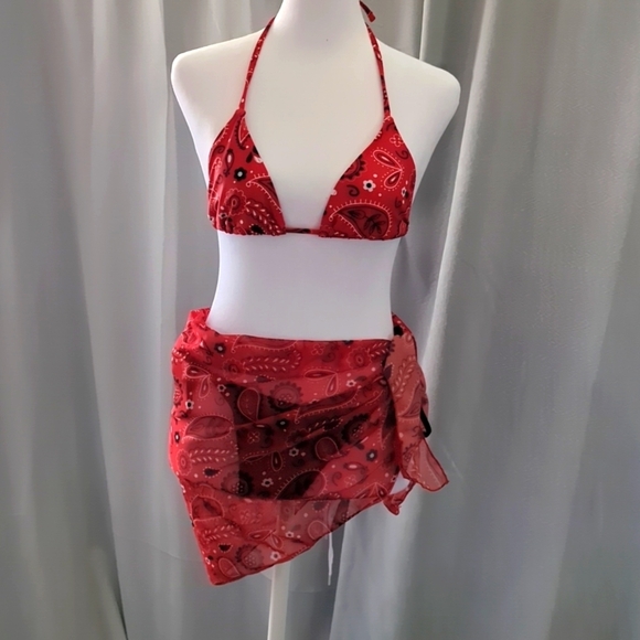 3-Piece Red Handkerchief Bikini Set - Picture 1 of 5